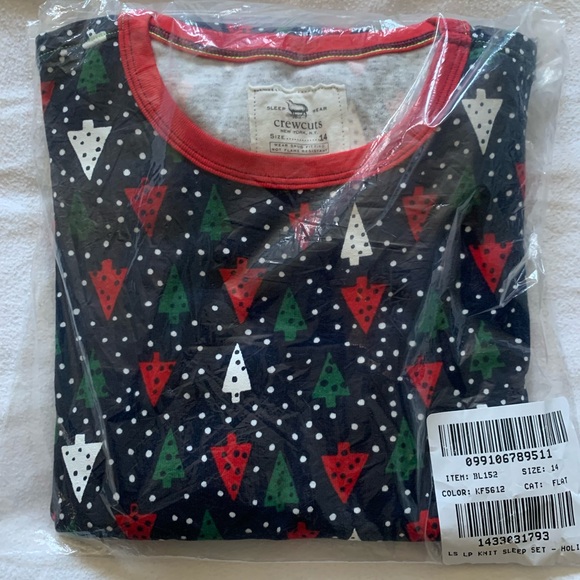 J. Crew Kids Pajama Set Holiday Trees Size 14 - Picture 2 of 4